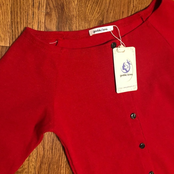 Red Ribbed Body Con Dress with Long Sleeves Size Large - Picture 4 of 7